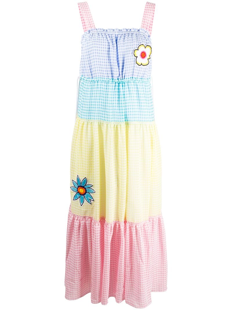 Mira Mikati Gingham Tiered Colour Block Dress In Yellow