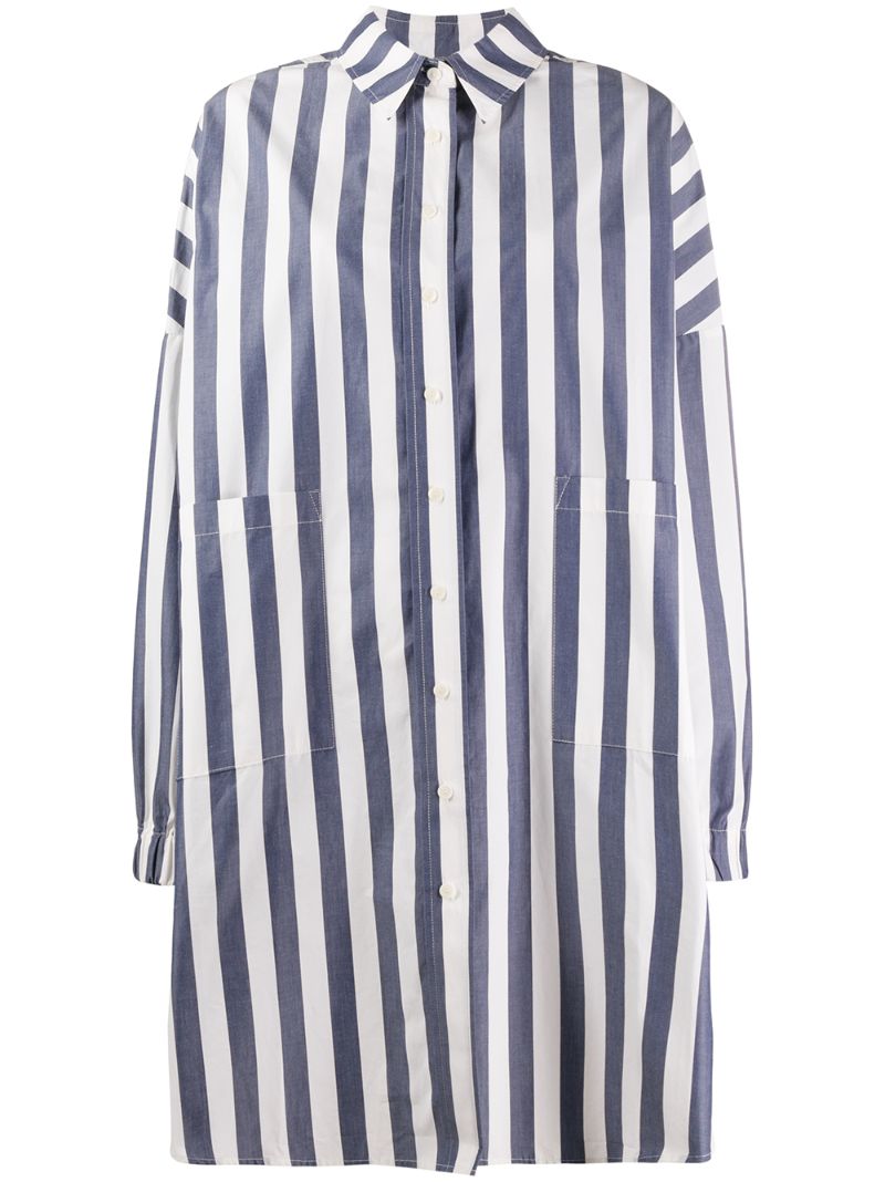 Ymc You Must Create Oversized Striped Shirt Dress In Blue