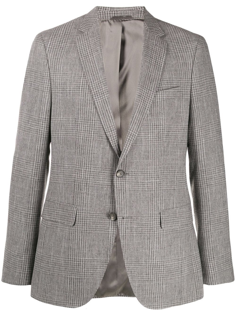 Hugo Boss Single-breasted Check Blazer In Grey