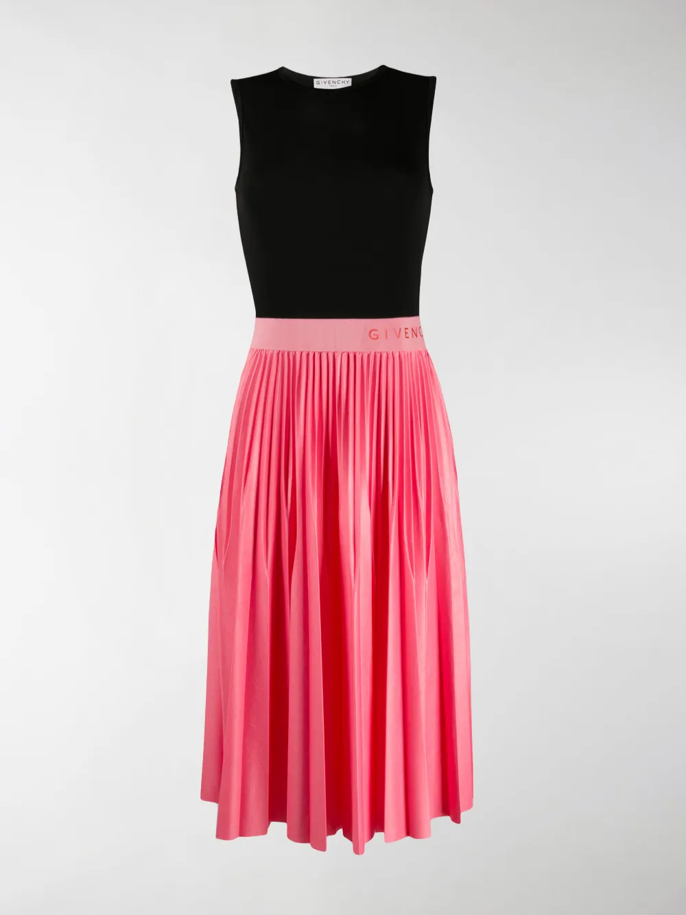 GIVENCHY LOGO-WAISTBAND PLEATED MIDI-DRESS,14885004