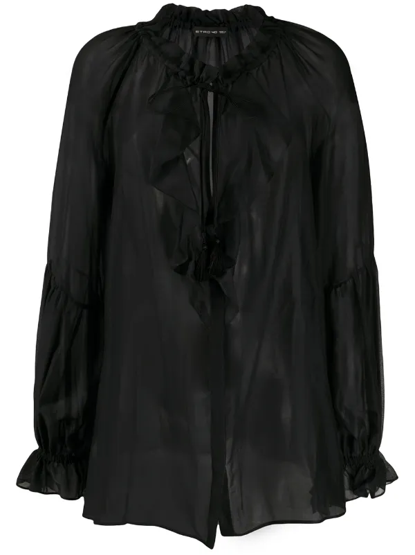 black sheer ruffle blouse