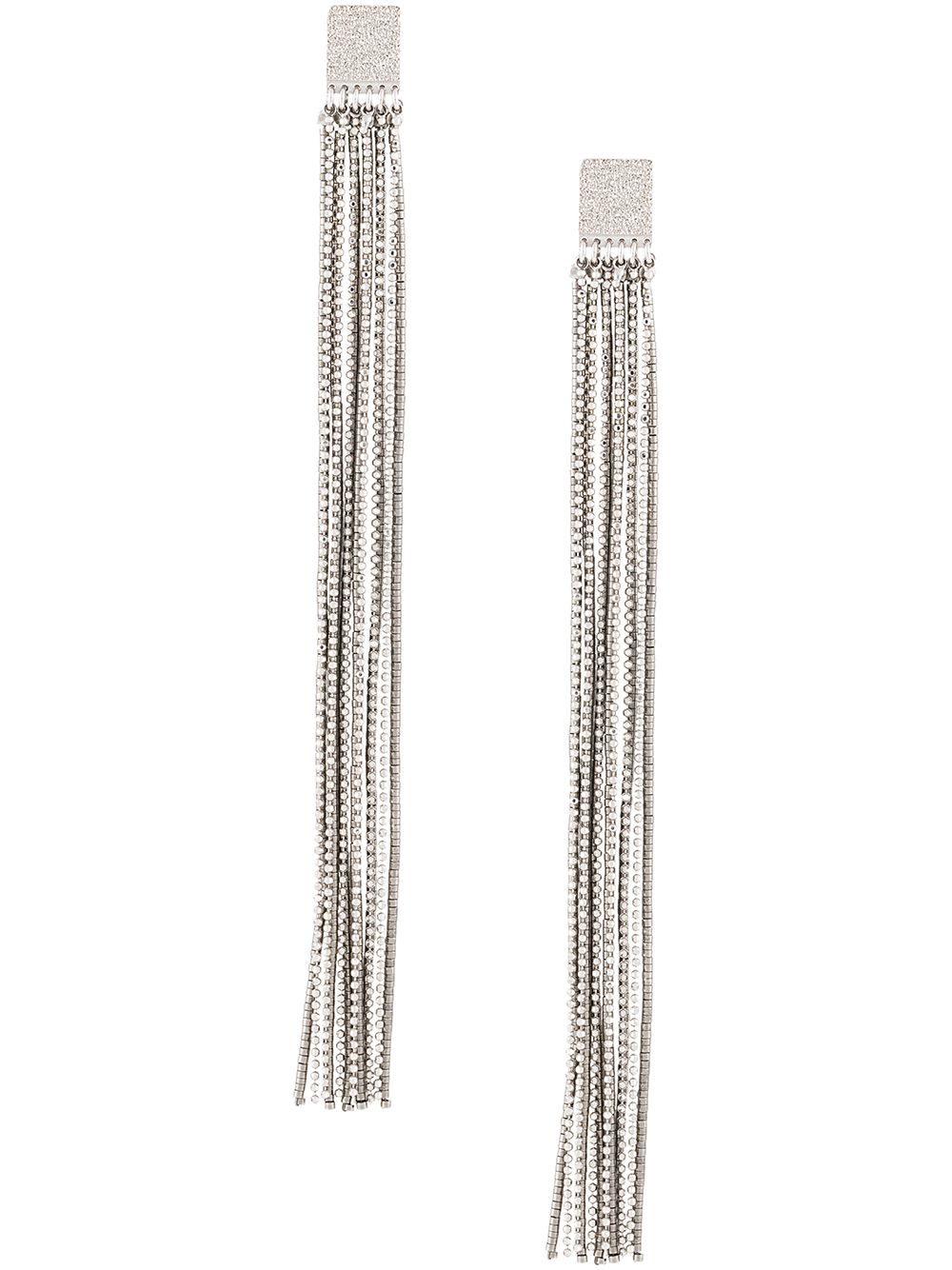 Brunello Cucinelli Beaded Fringe Earrings In Silver