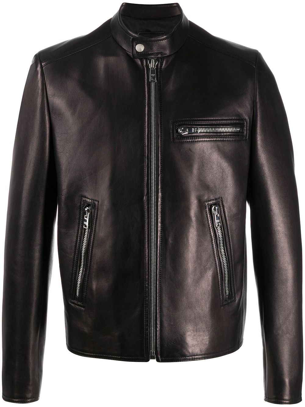 Prada Band Collar Biker Jacket In Nero