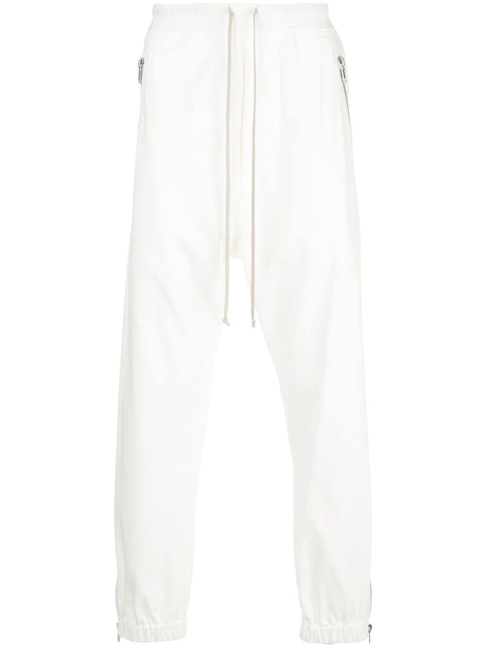 Rick Owens Side Zip Detail Dropped Crotch Track Pants In Chalk