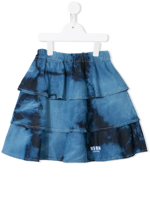 MSGM Kids tie-dye print tiered skirt