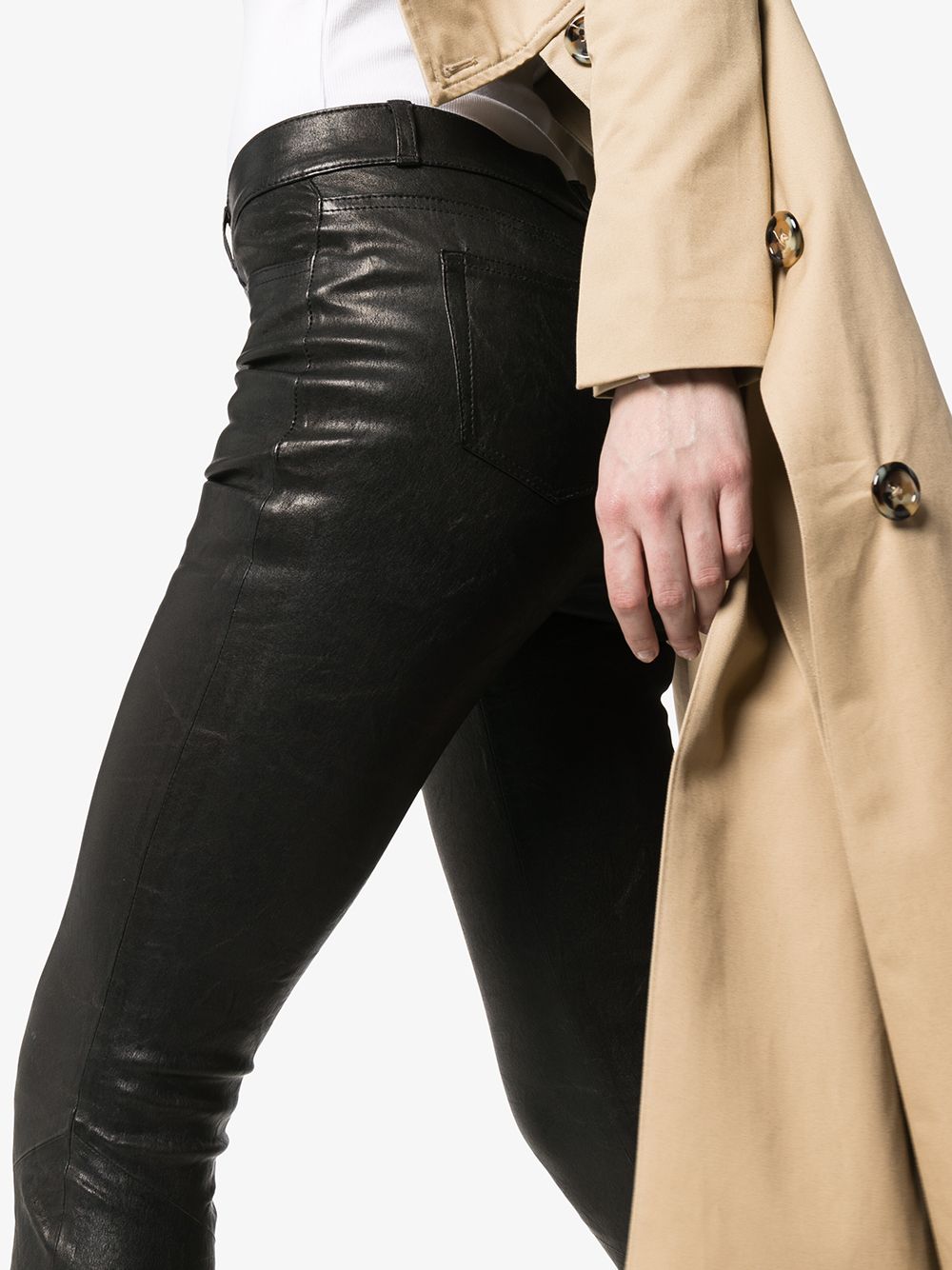 Shop Paige Hoxton Leather Skinny Trousers In Black
