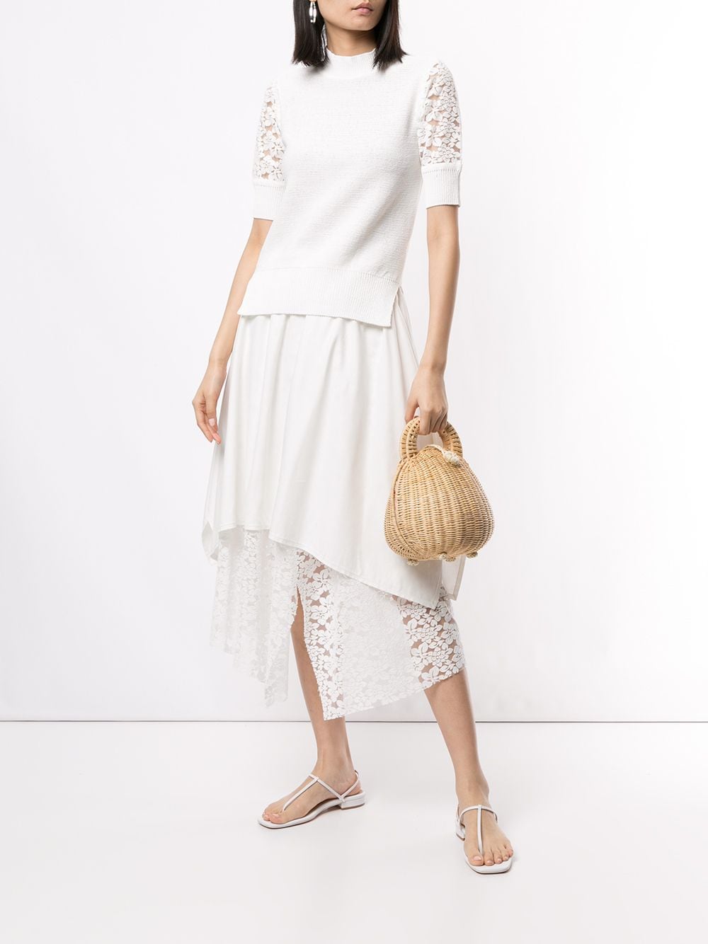 Shop Goen J Overlay Mesh Lace Skirt In White