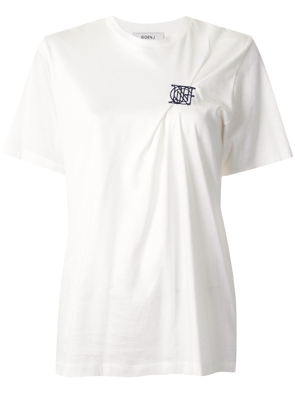 Goen J Tuck Pleat Embroidered T-shirt In White