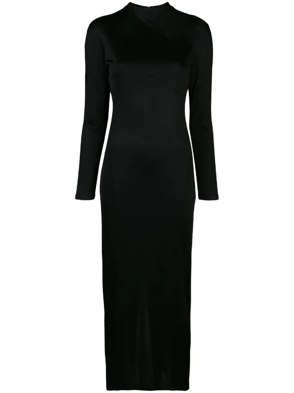 mid length black dress with sleeves