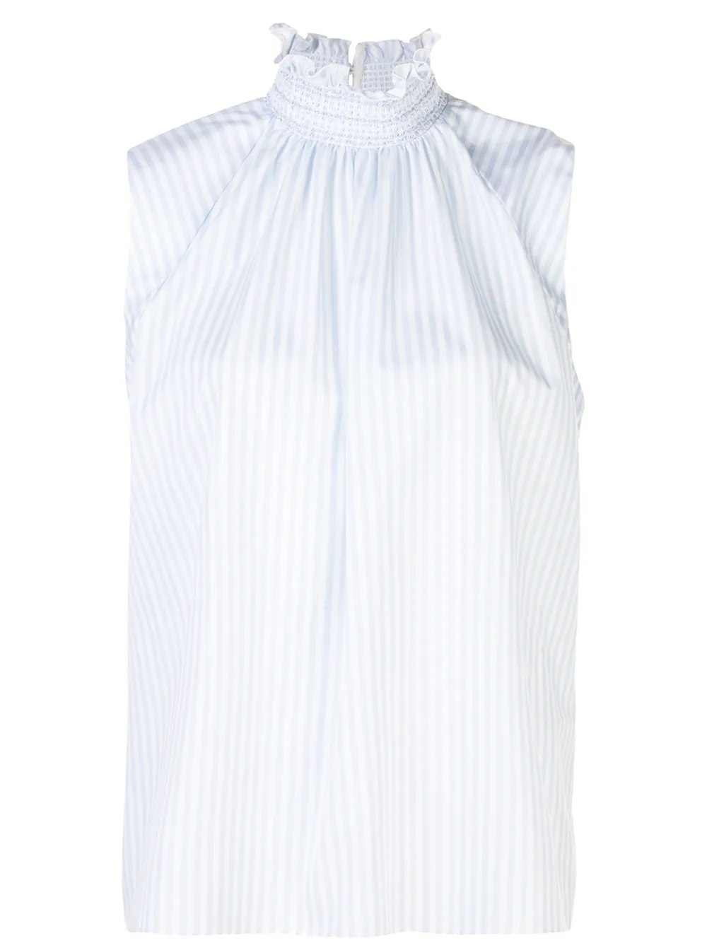 Adam Lippes Smocked Neck Top In Light Blue/ White