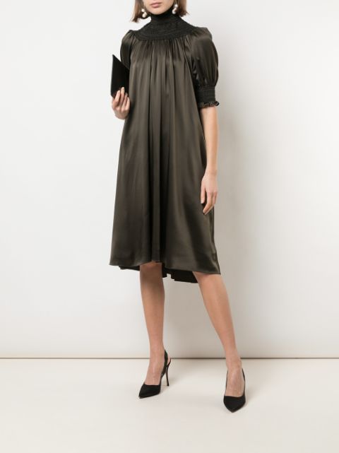 Shop Adam Lippes Gathered Shift Dress In Green