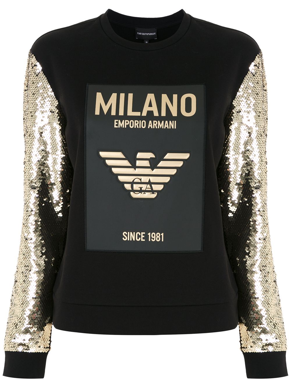 Emporio Armani Sequinned Sleeve Cotton Sweatshirt In Black