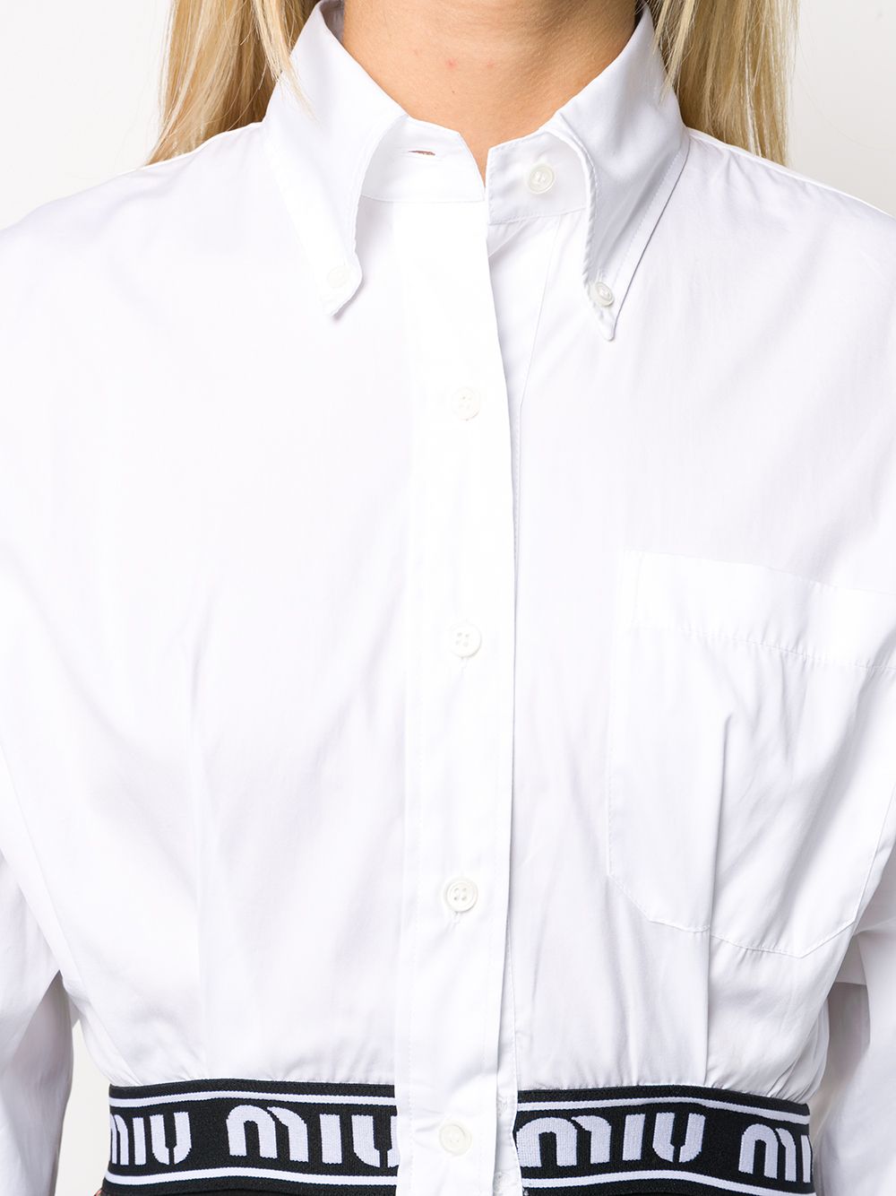 Shop Miu Miu Branded Hem Shirt In White