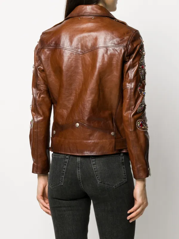 Golden Goose Embellished Biker Jacket Brown FARFETCH AE