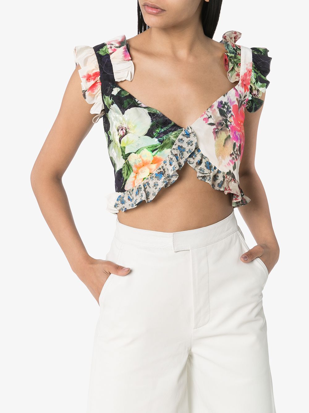 фото Preen by thornton bregazzi floral print patchwork crop top