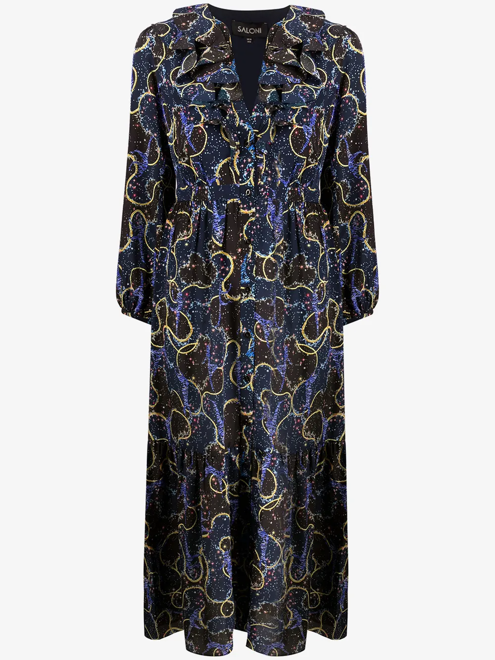 Saloni mixed print flared dress | Blue | Image 1