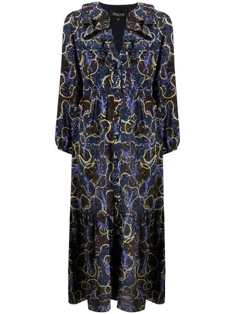 Saloni mixed print flared dress 