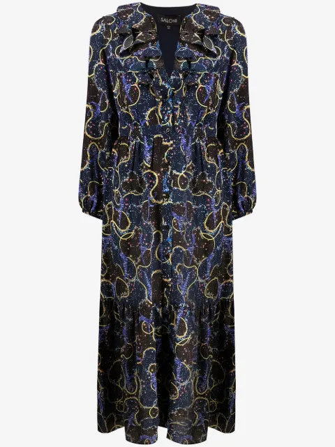 Saloni mixed print flared dress 