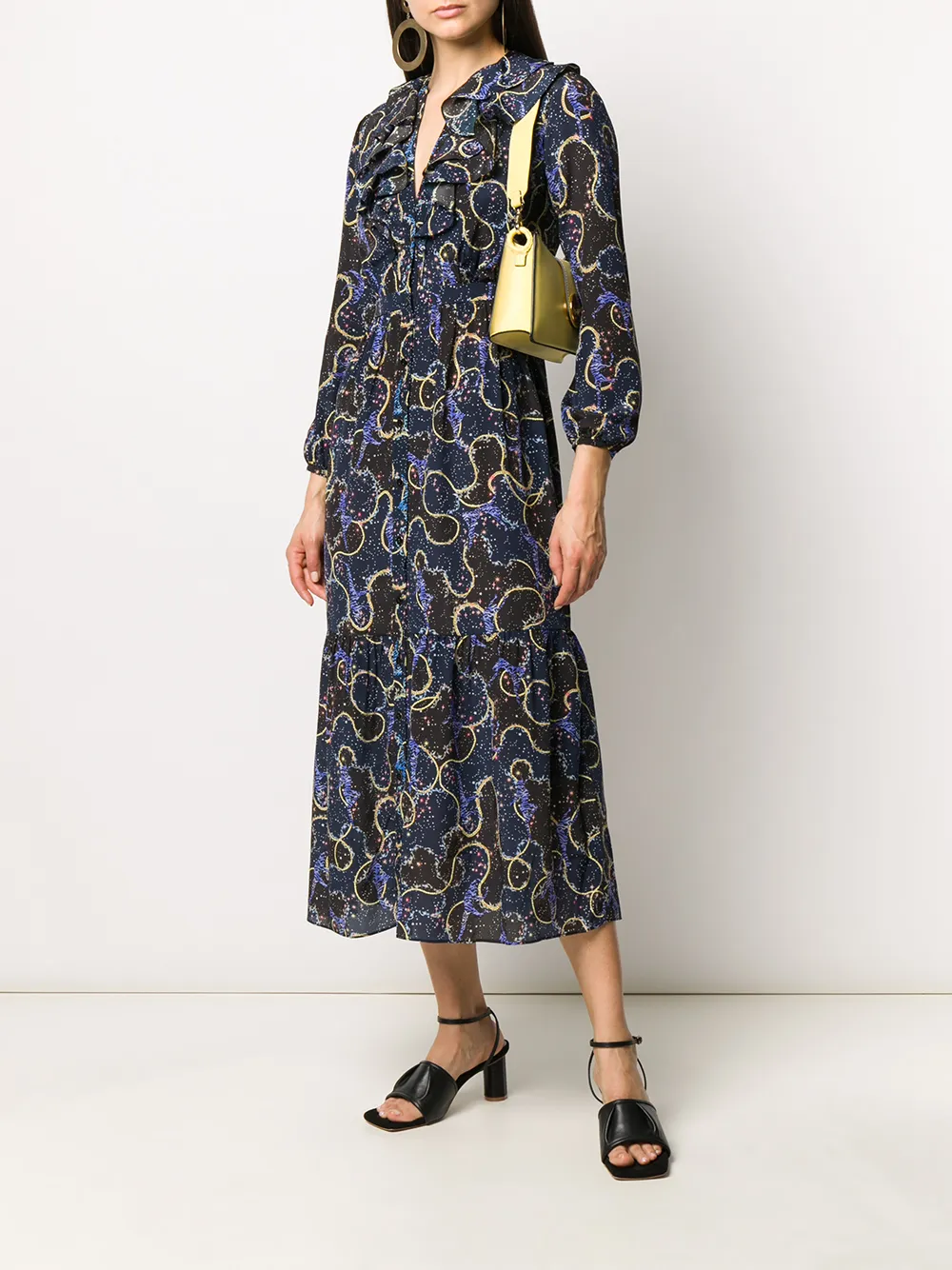 Saloni Jurk met gemixte print - Blauw