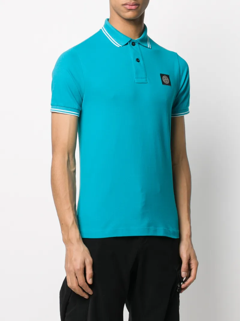 Stone Island Light Blue Polo Shirt In Stretch Piqué With Logo ModeSens