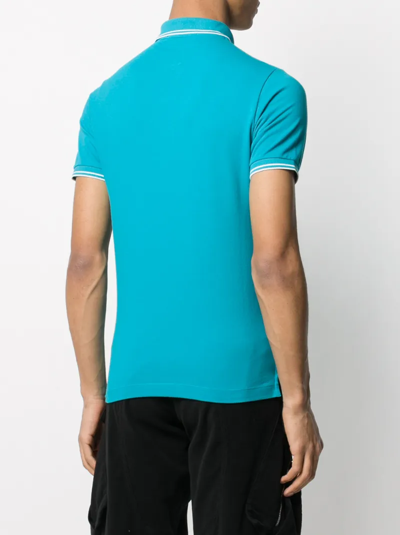 Stone Island Light Blue Polo Shirt In Stretch Piqué With Logo ModeSens