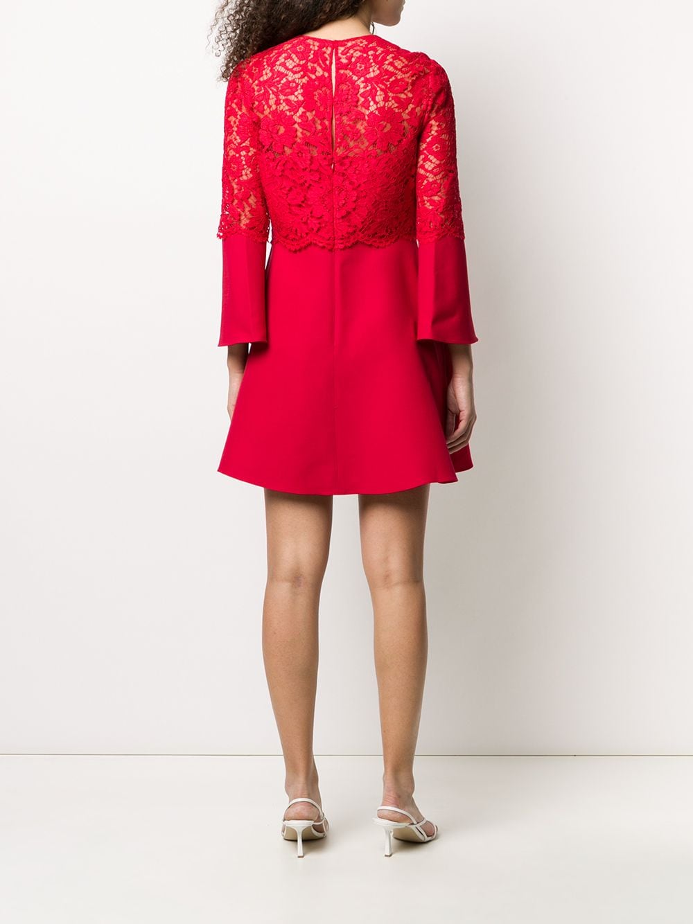 Shop Valentino Floral Lace A-line Minidress In Red