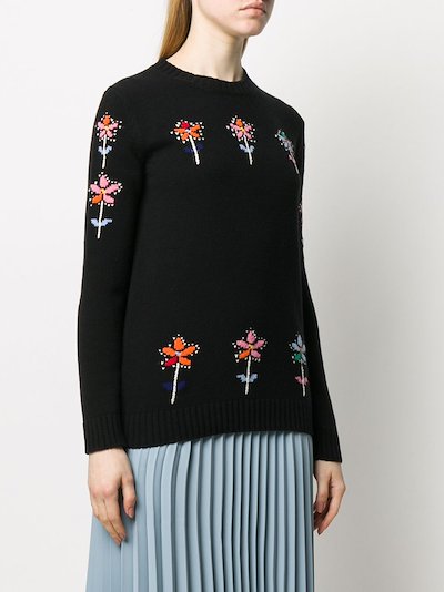 Prada flower intarsia jumper black | MODES