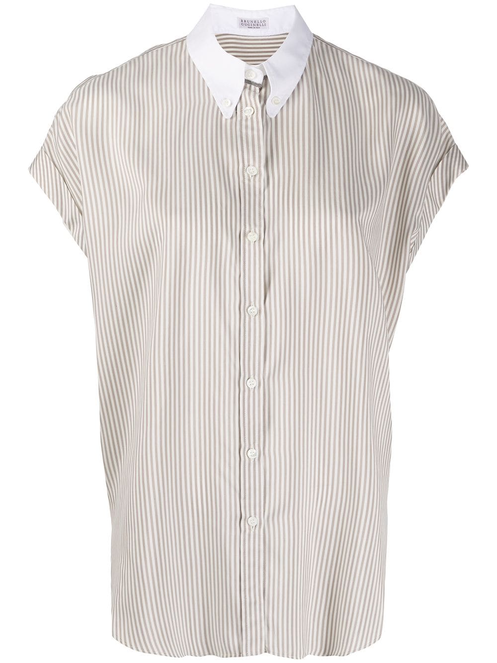 Brunello Cucinelli Button-down Collar Striped Shirt In Brown