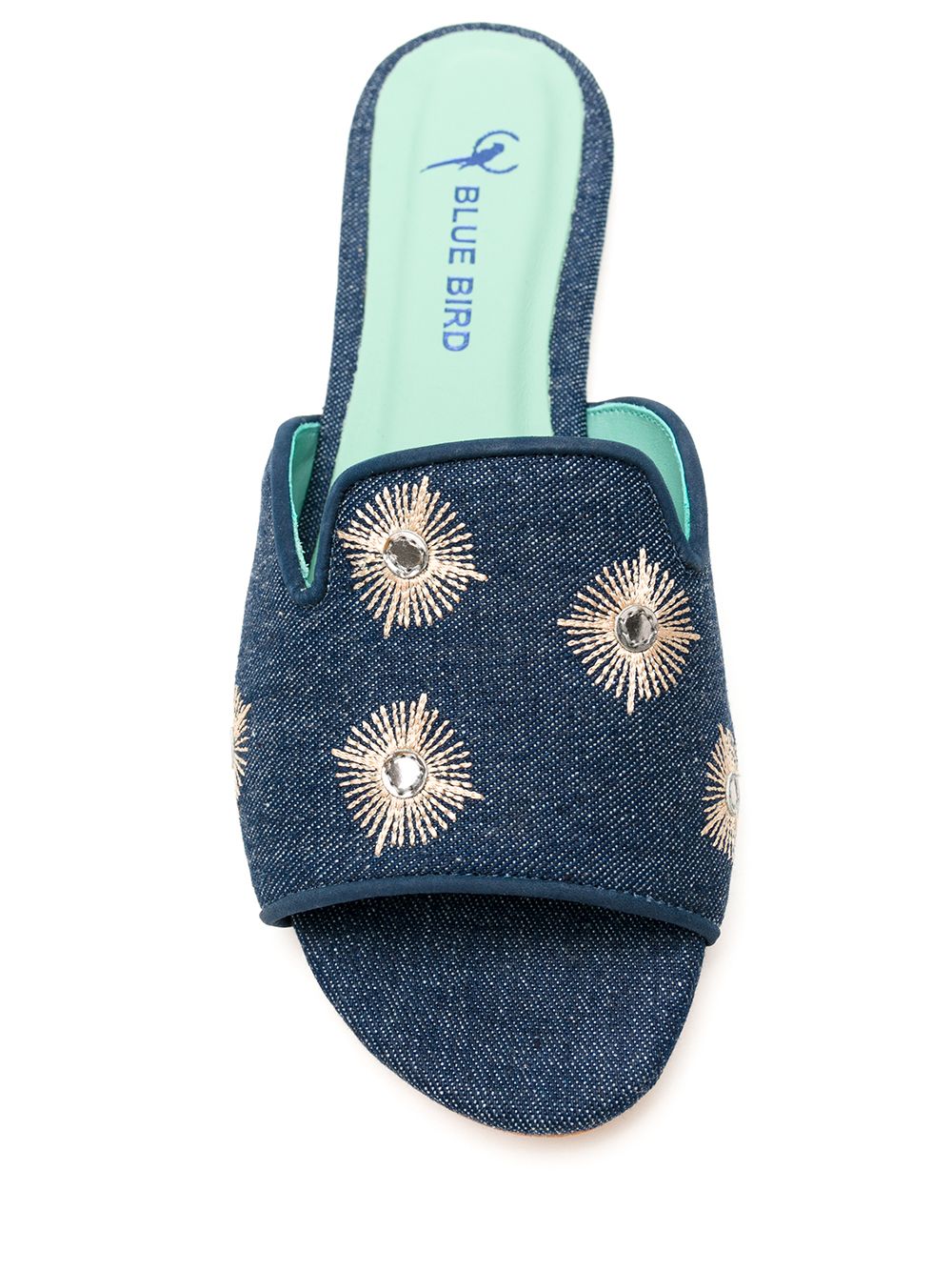 фото Blue bird shoes shower flat espelhos jeans azul