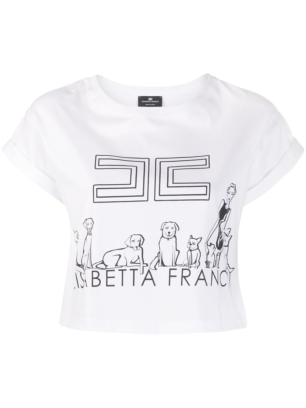 Shop Elisabetta Franchi Logo Print Cropped T-shirt In White