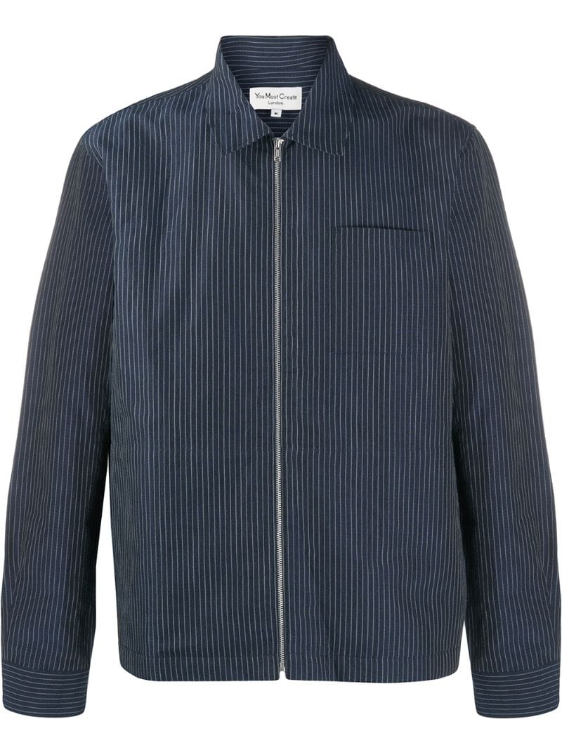 Ymc You Must Create Pinstriped Zip Front Shirt In Blue