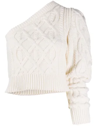 one shoulder cable knit sweater