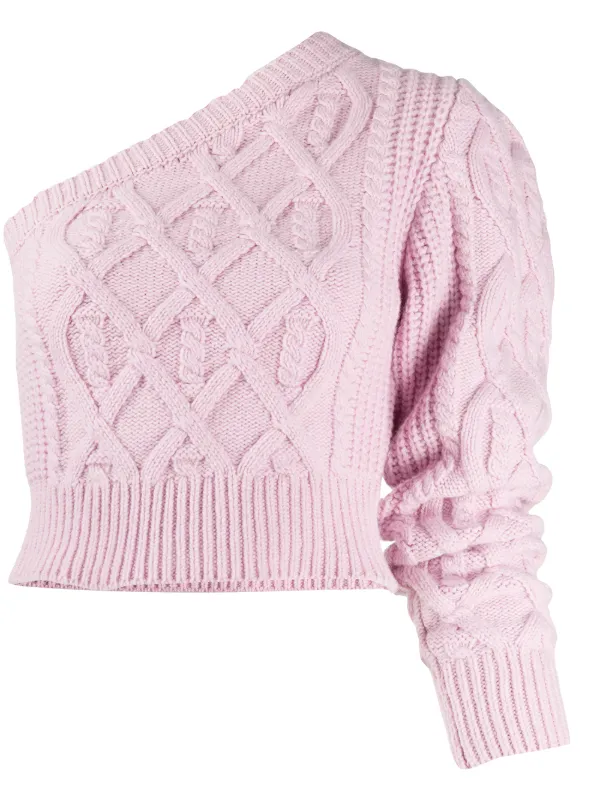 one shoulder cable knit sweater