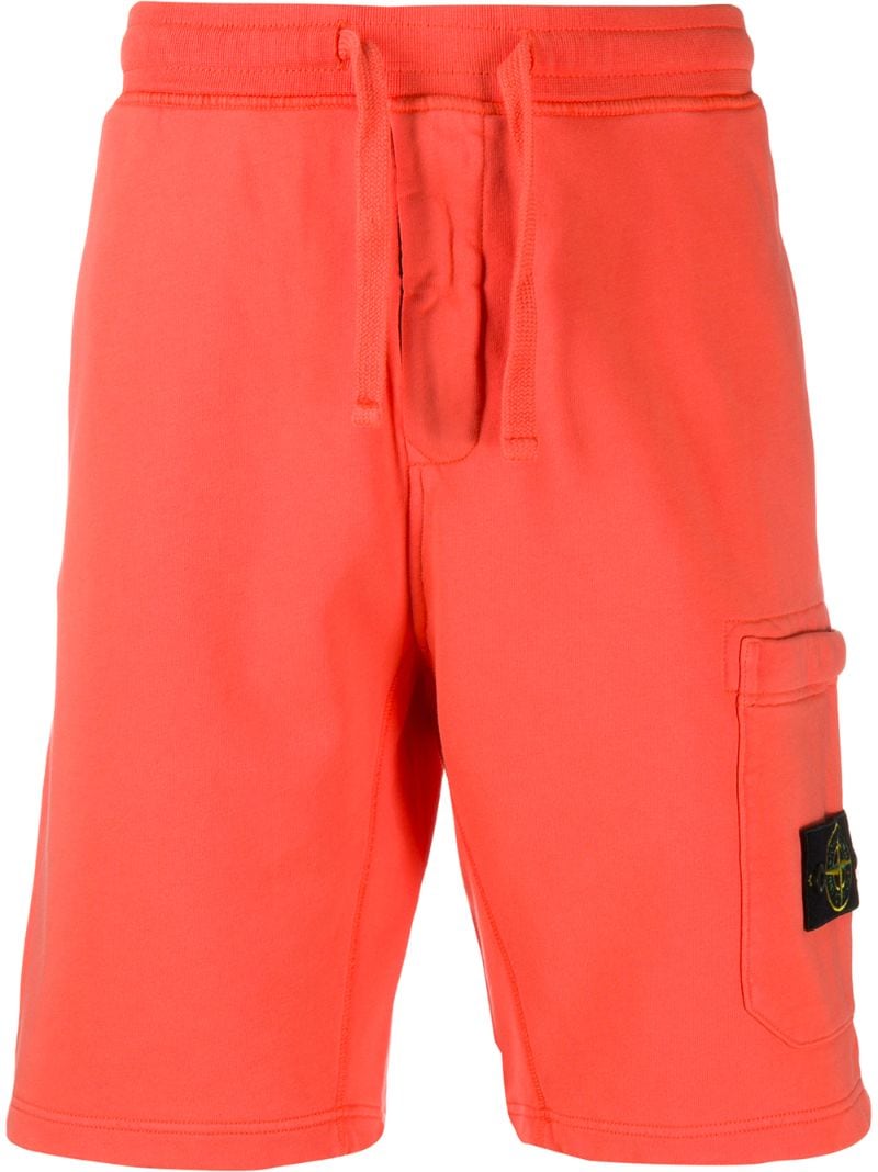 Stone Island Logo Patch Track Shorts In Orange