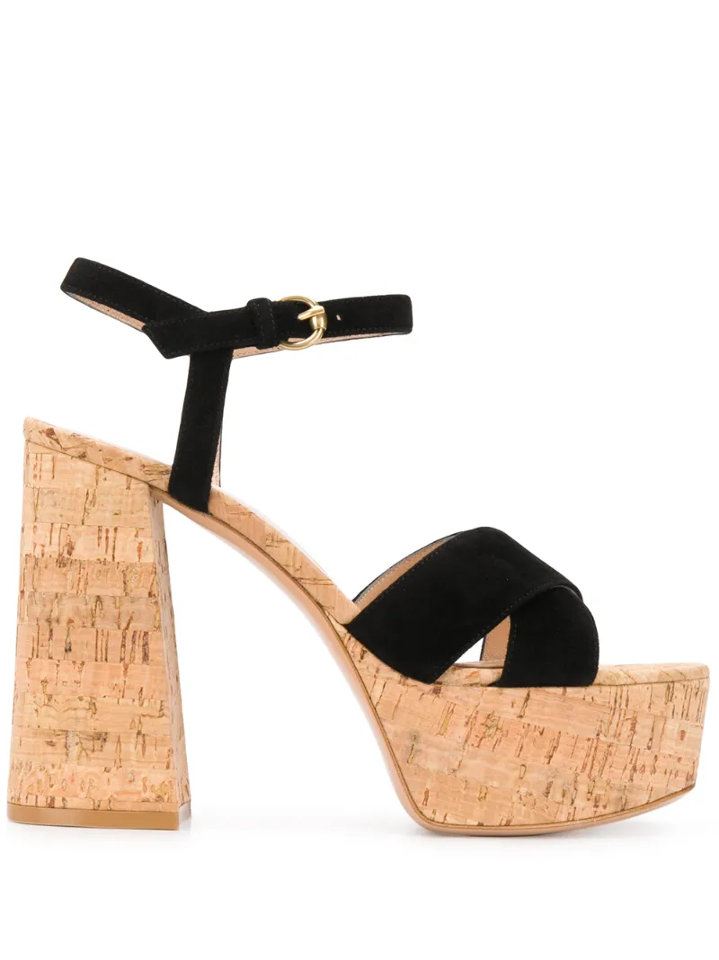 black cork platform sandals