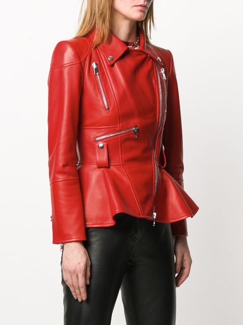 red leather peplum jacket