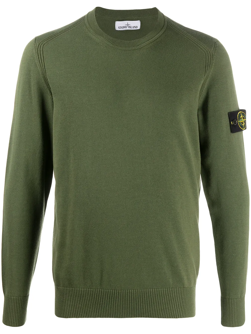 Stone Island Logo Patch Fine Knit Jumper In Green