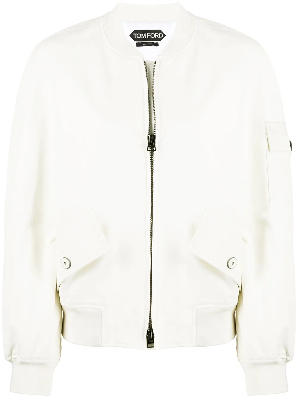 Tom Ford Patch Pocket Cropped Bomber Jacket In White