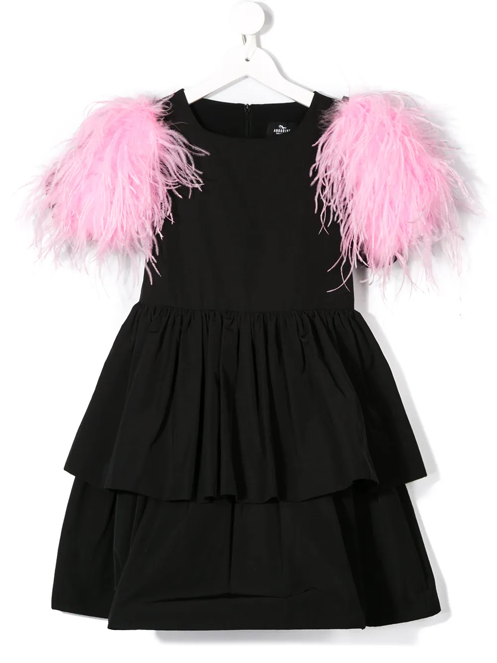 Andorine платье с контрастными рукавами и перьями