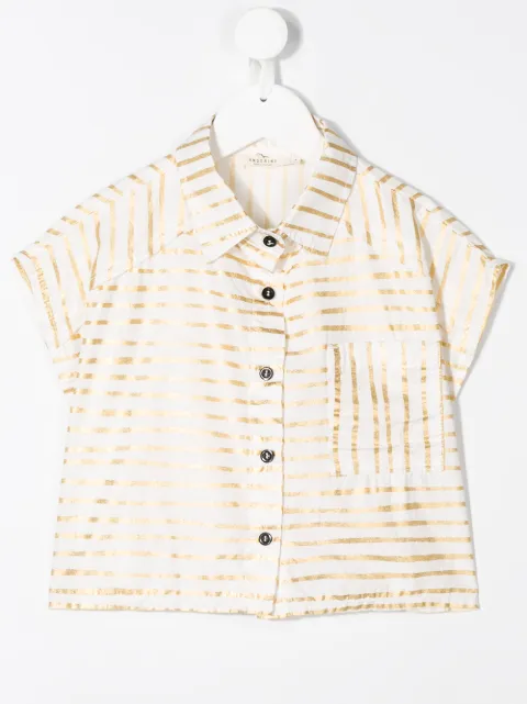 Andorine striped linen cropped shirt