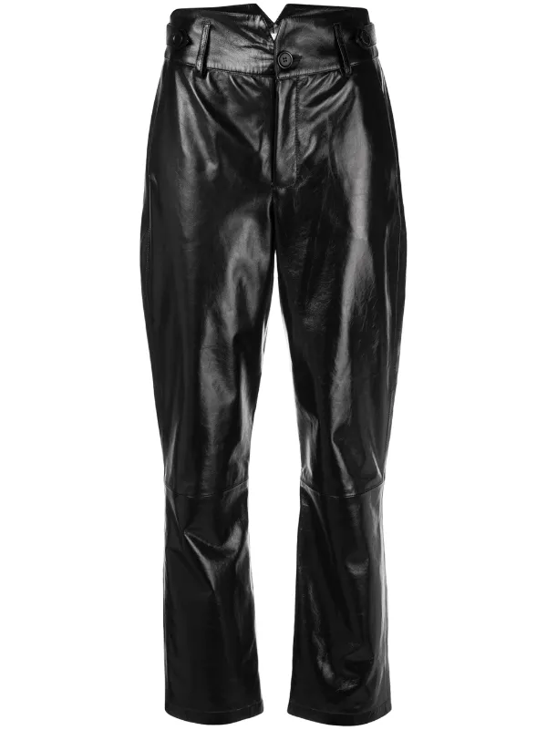 patent black trousers