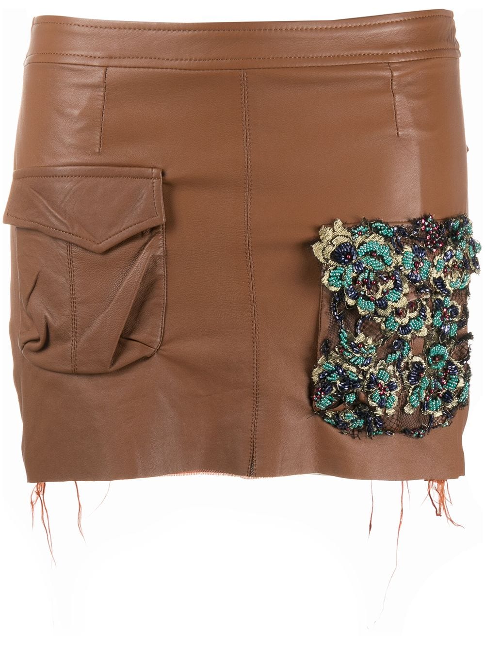 Almaz Beaded Pocket Mini Skirt In Brown