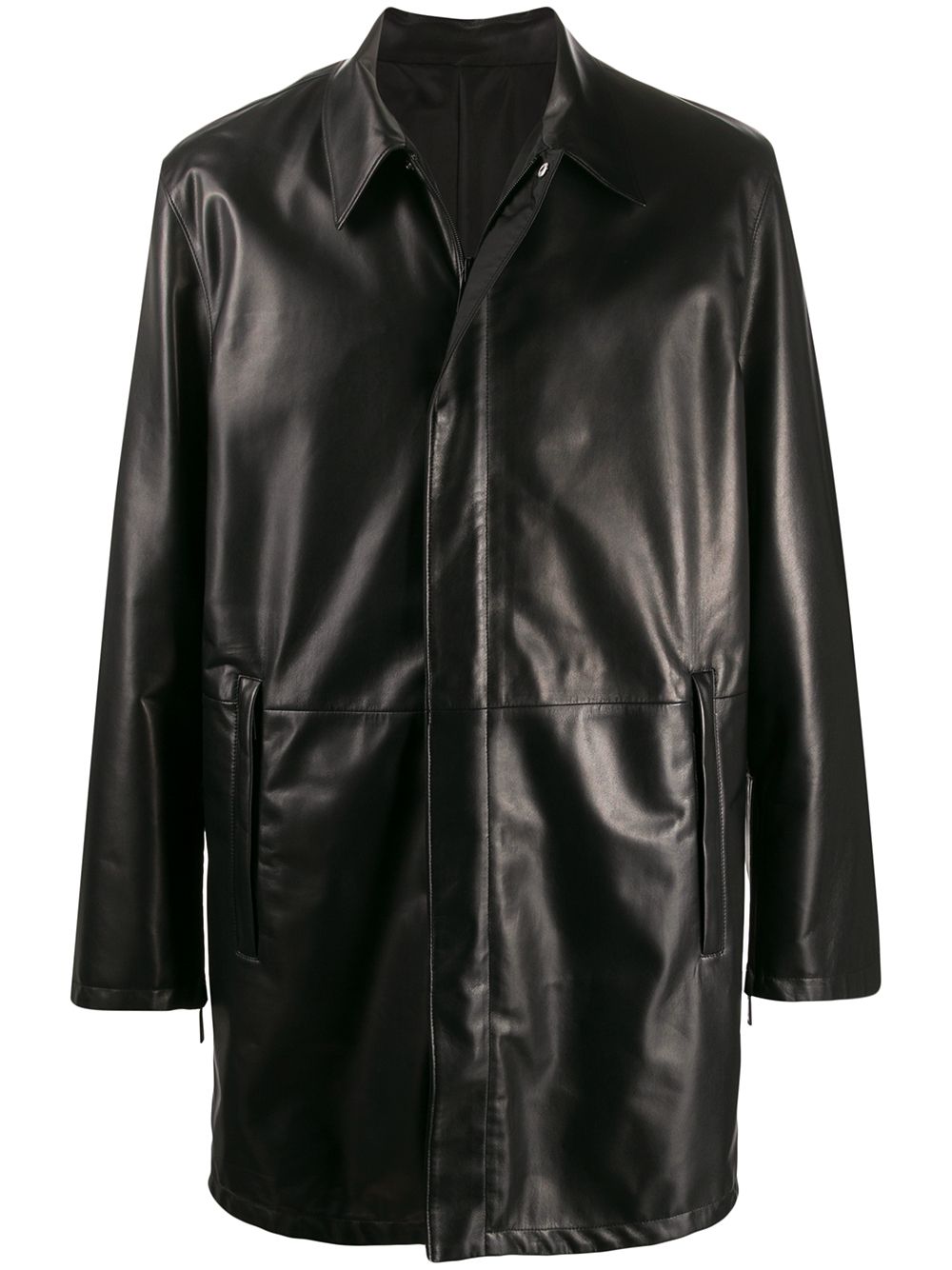 Prada Single-breasted Leather Coat In Schwarz