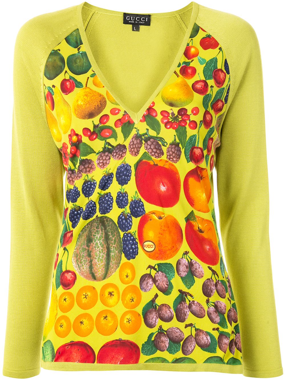 Pre-owned Gucci Fruit Print V-neck Blouse In Green