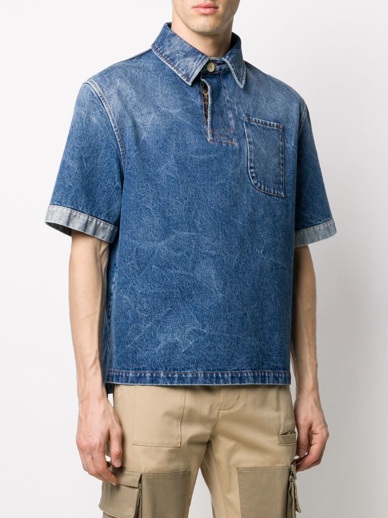 Shop Fendi Patch Pocket Denim Polo Shirt In Blue