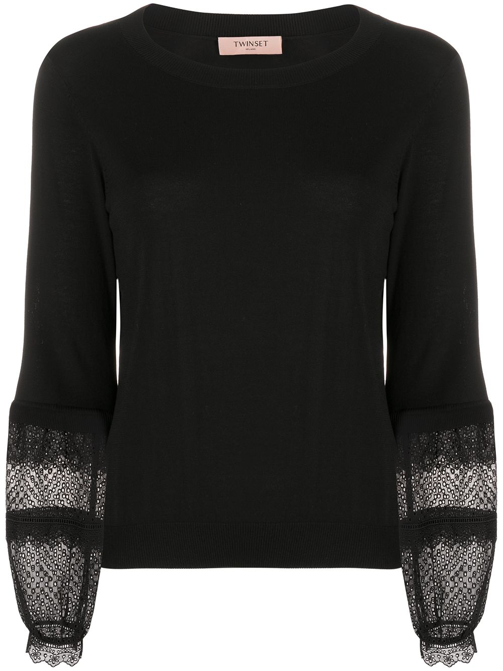 Twinset Broderie Anglaise Sleeve Jumper In Black