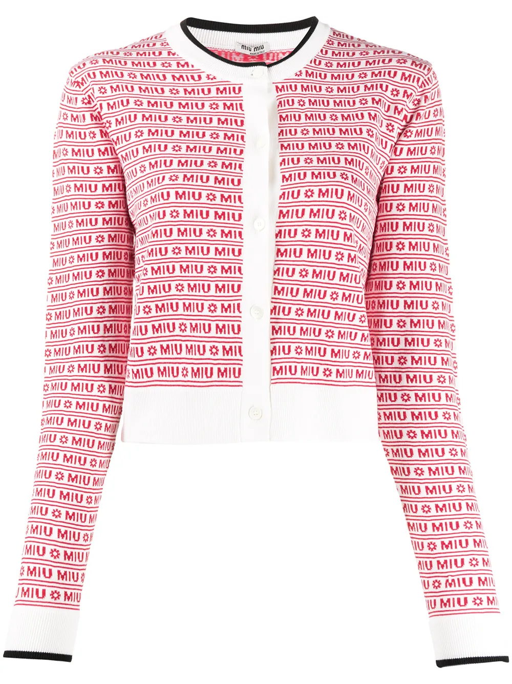 Miu Miu Jacquard Logo Cardigan In F0970 Bianco+rosso | ModeSens