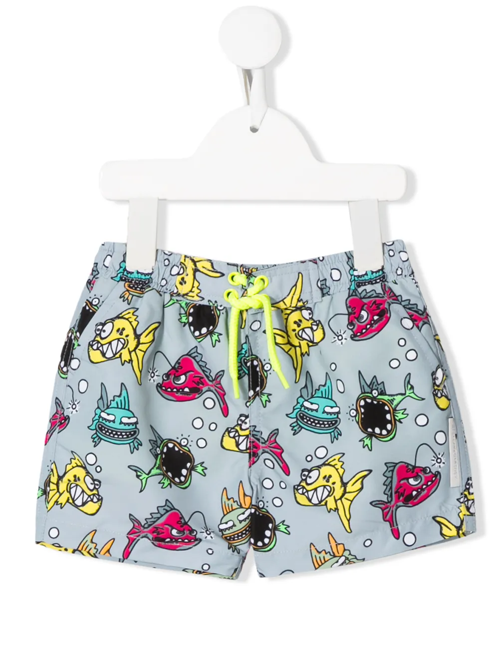 Stella Mccartney Babies' Fish Print Swim Shorts In Grey