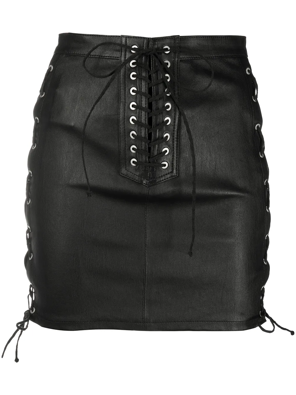 UNRAVEL PROJECT laced leather mini skirt – Black