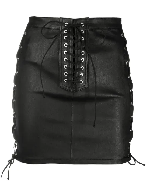 UNRAVEL PROJECT — laced leather mini skirt